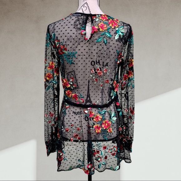 ZARA floral embroidered long sleeve top MED - Picture 10 of 13